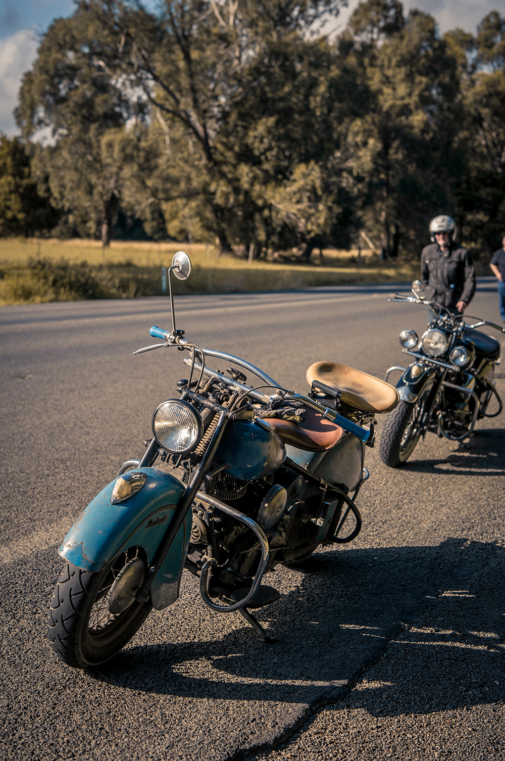 Indian vintage motorcycle blue