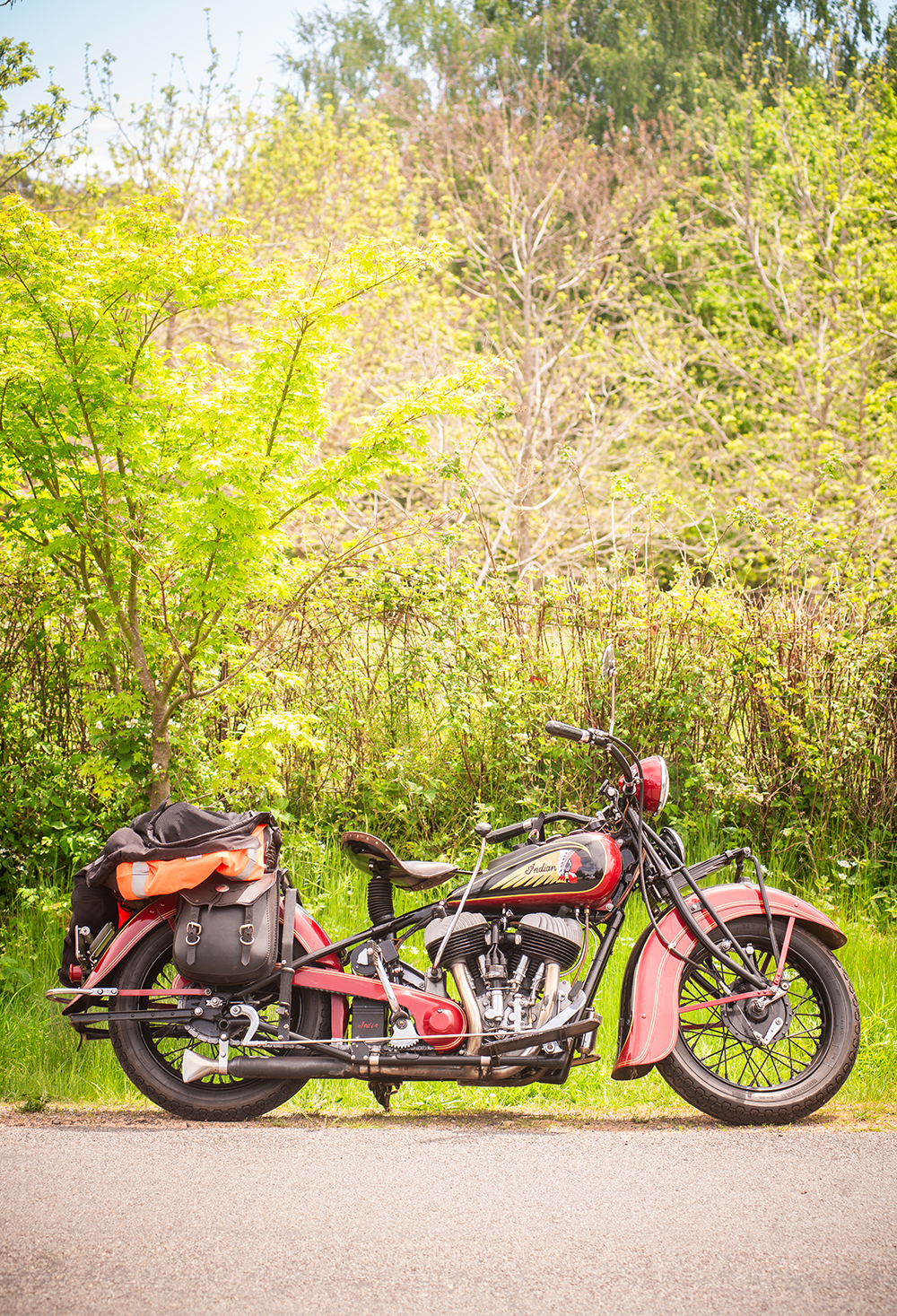 vintage indian motorcycle red black